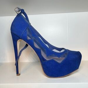 Blue Ankle Strap Platform Heels